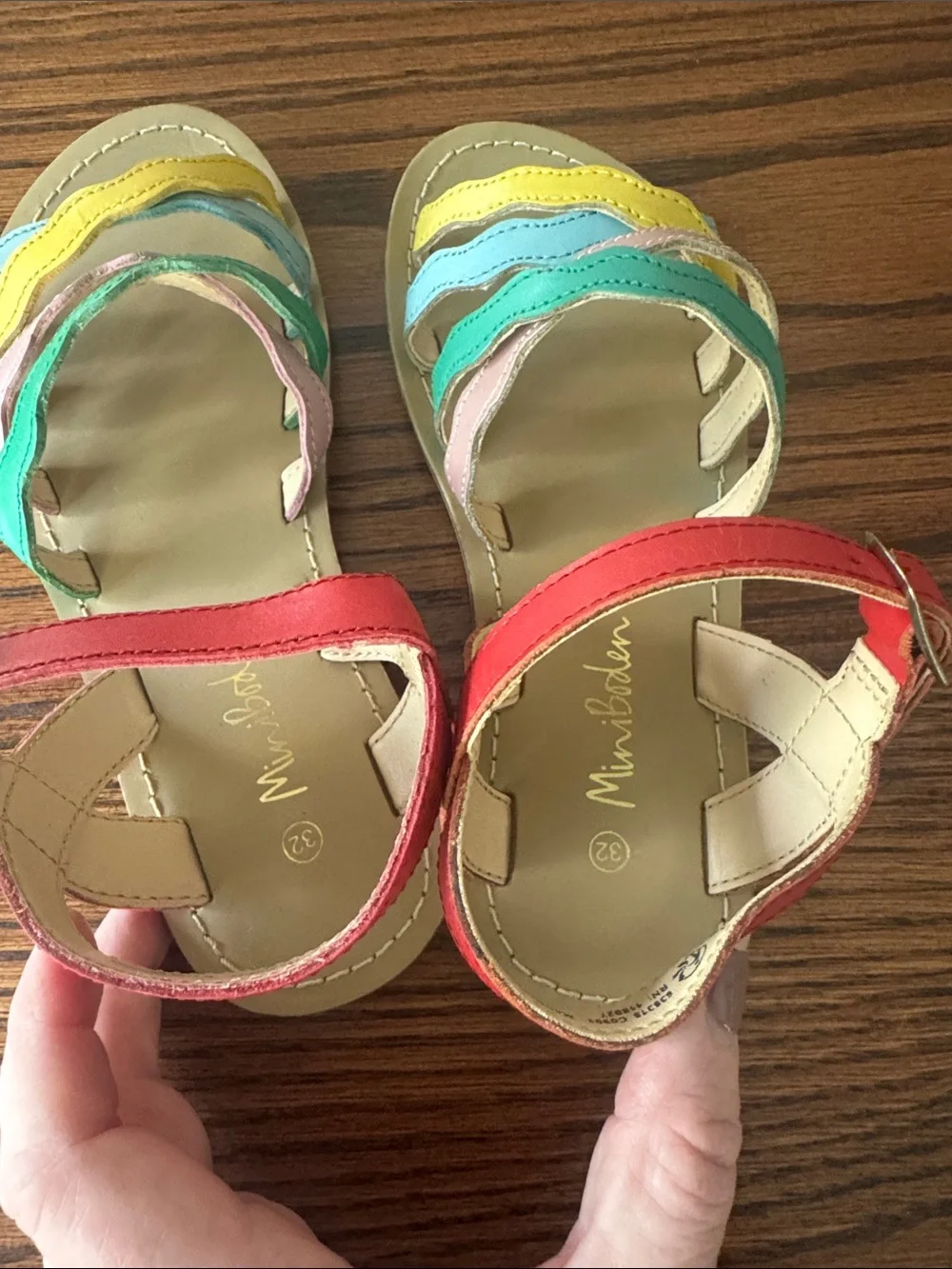 Mini Boden Multicolor Wavy Strap Sandals - Red, Yellow, Blue, Green, Pink